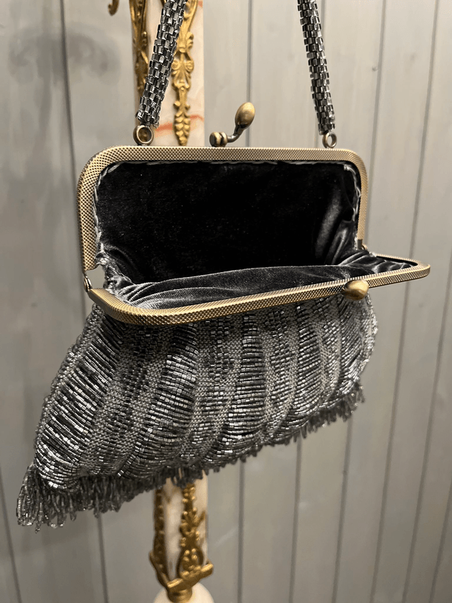 Bead knitted gray purse