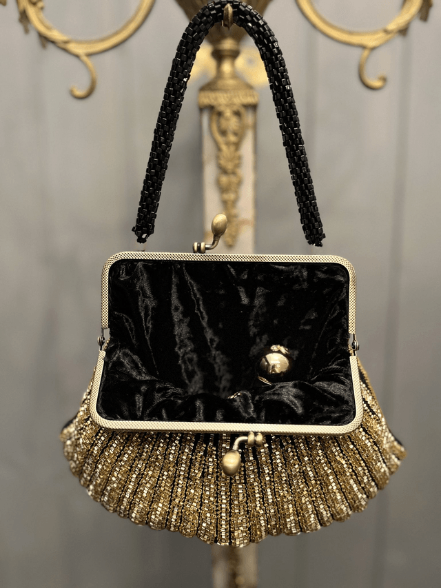 Bead knitted gold/black purse