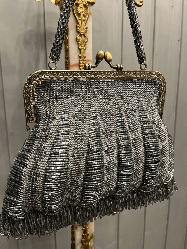 Bead knitted gray purse