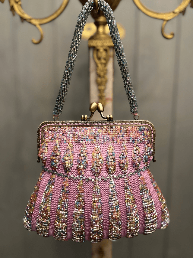 Bead knitted violet purse